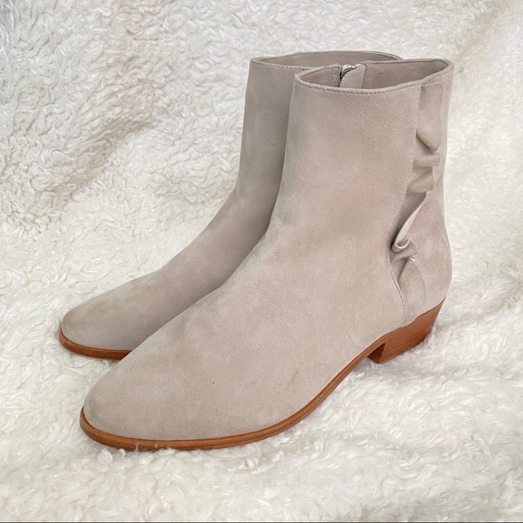 Joie Suede Ruffle Ankle Bootie NWOT 36.5 Pale Grey - Picture 4 of 16
